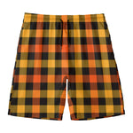 Orange And Black Buffalo Plaid Print Men's Swim Trunks