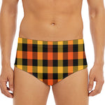 Orange And Black Buffalo Plaid Print Men's Triangle Swim Briefs