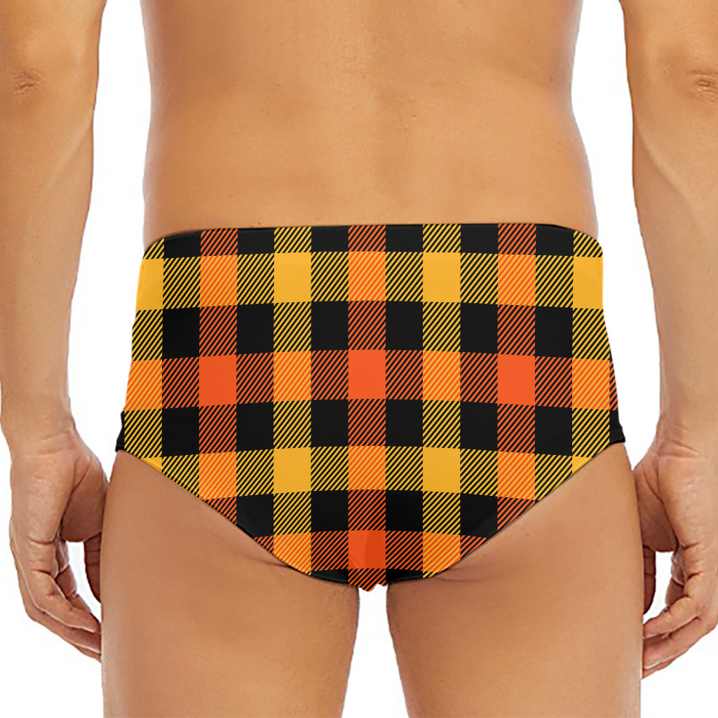 Orange And Black Buffalo Plaid Print Men's Triangle Swim Briefs
