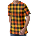 Orange And Black Buffalo Plaid Print Men's Velvet T-Shirt