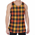 Orange And Black Buffalo Plaid Print Men's Velvet Tank Top