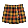Orange And Black Buffalo Plaid Print Mesh Shorts