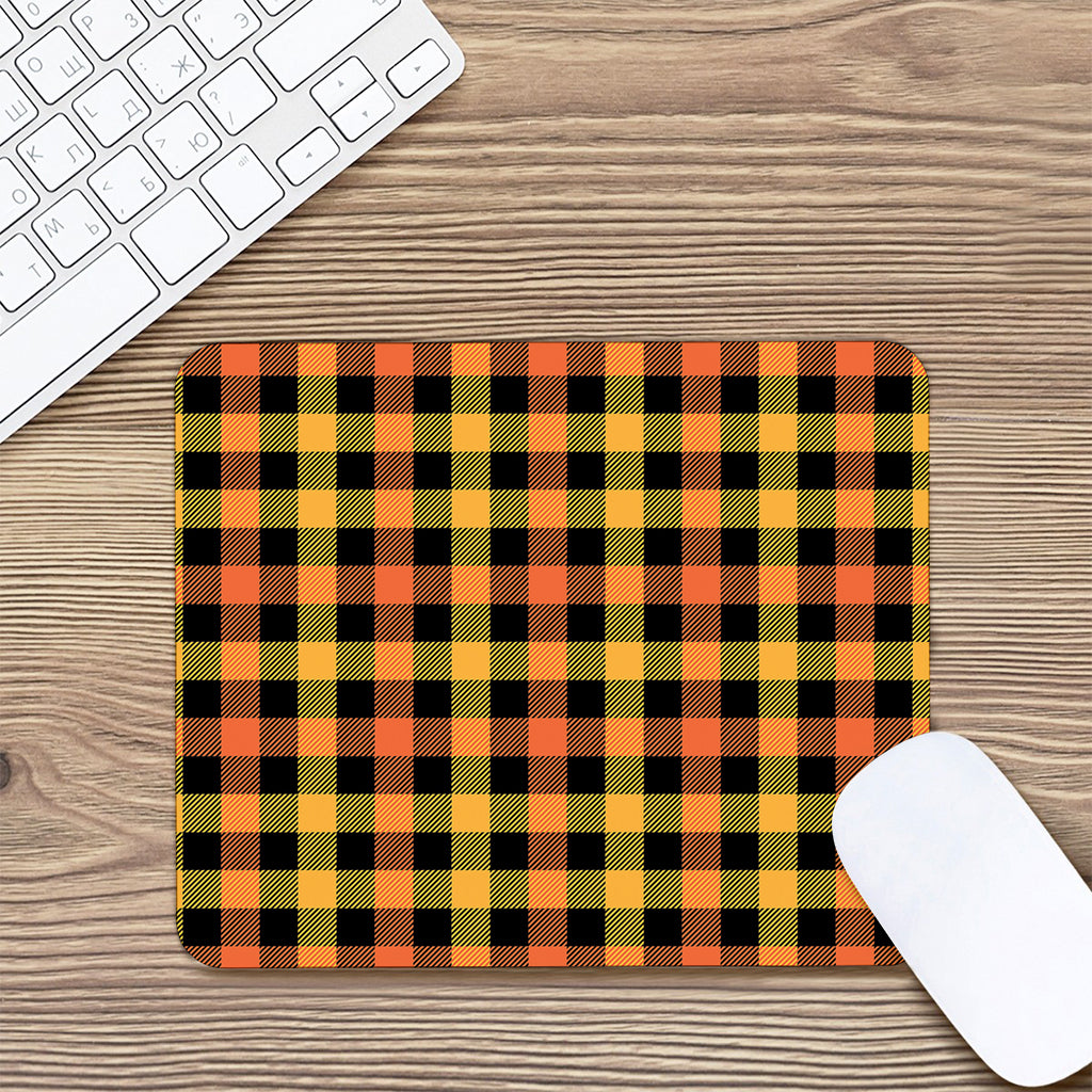 Orange And Black Buffalo Plaid Print Mouse Pad
