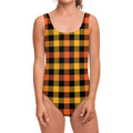 Orange And Black Buffalo Plaid Print One Piece Swimsuit