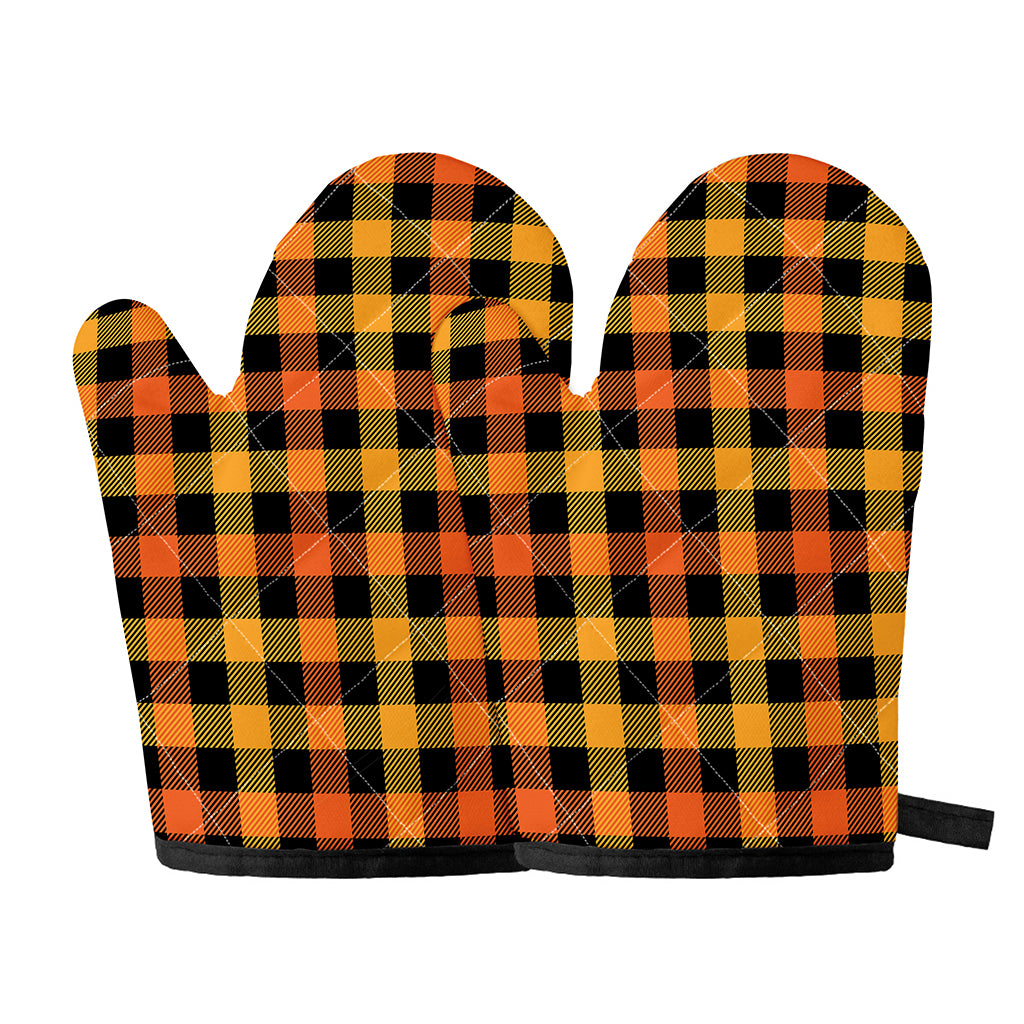 Orange And Black Buffalo Plaid Print Oven Mitts
