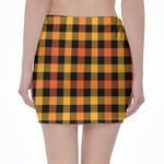 Orange And Black Buffalo Plaid Print Pencil Mini Skirt