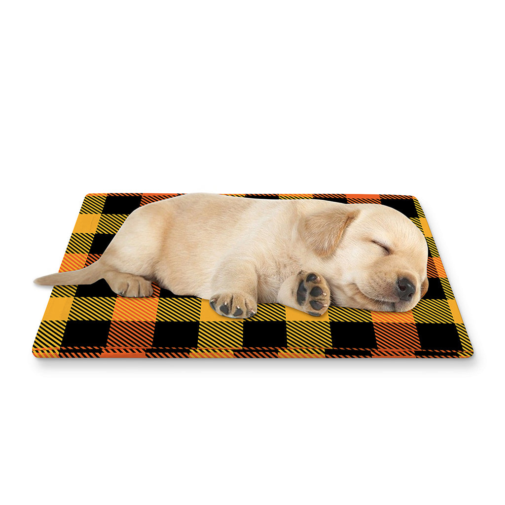 Orange And Black Buffalo Plaid Print Pet Cooling Mat Cover