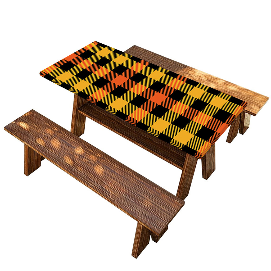 Orange And Black Buffalo Plaid Print Picnic Table Cover