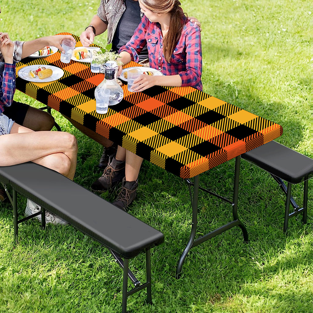 Orange And Black Buffalo Plaid Print Picnic Table Cover