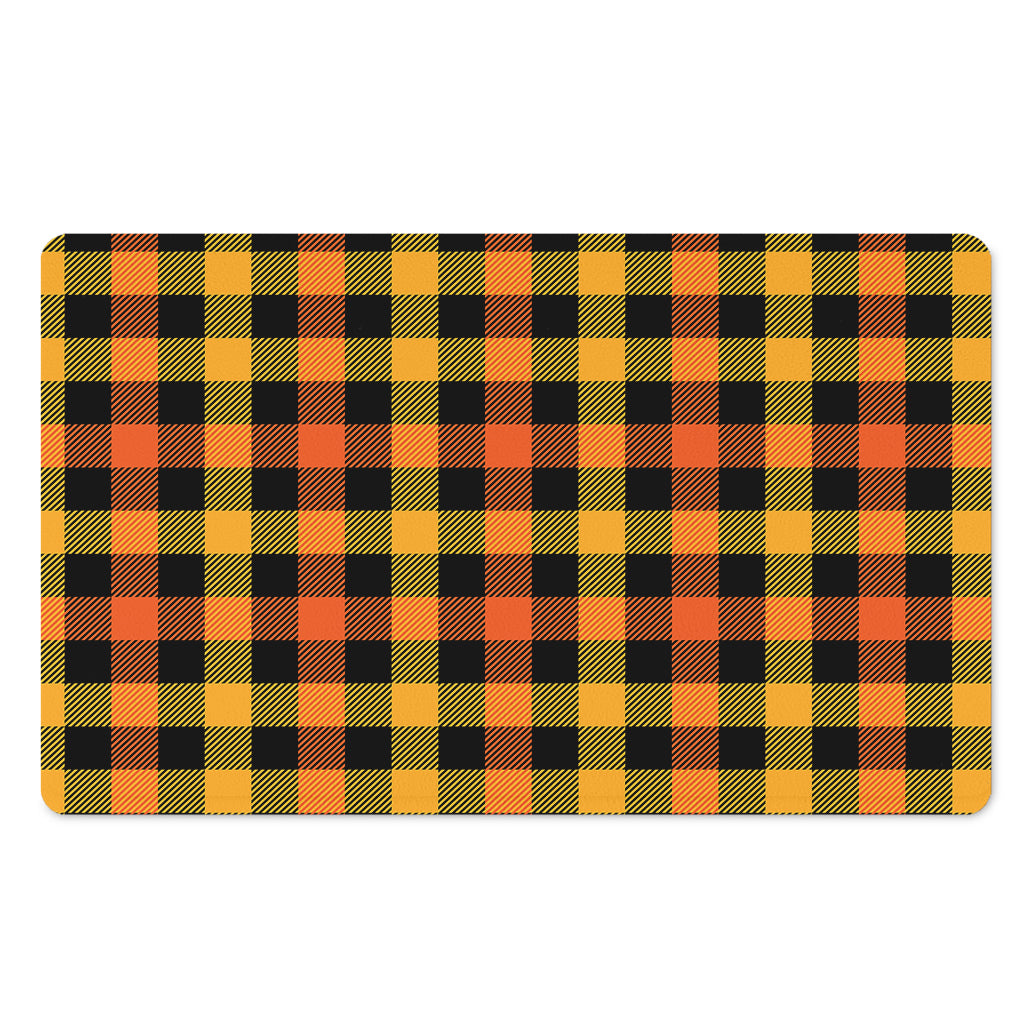 Orange And Black Buffalo Plaid Print Polyester Doormat