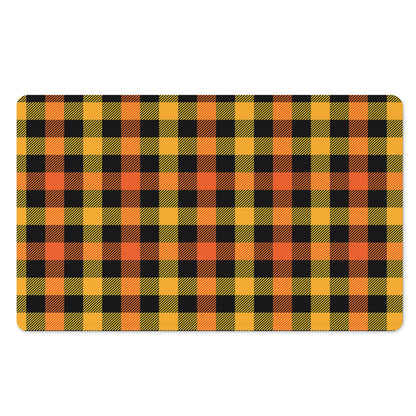 Orange And Black Buffalo Plaid Print Polyester Doormat