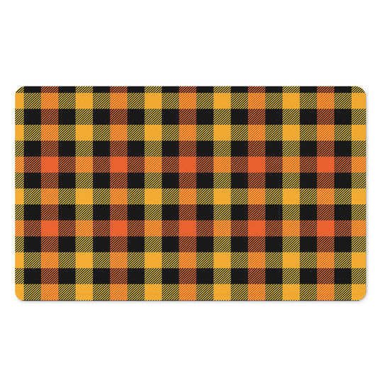 Orange And Black Buffalo Plaid Print Polyester Doormat