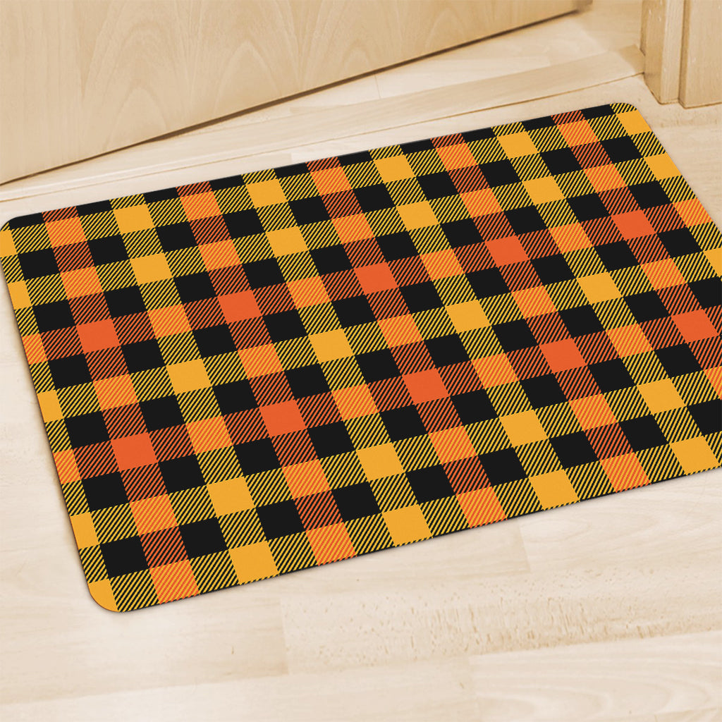 Orange And Black Buffalo Plaid Print Polyester Doormat
