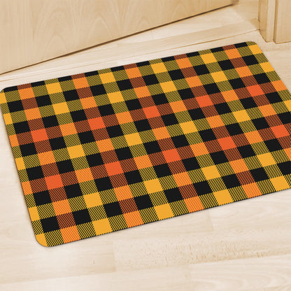 Orange And Black Buffalo Plaid Print Polyester Doormat