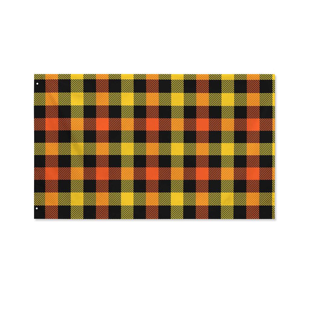 Orange And Black Buffalo Plaid Print Polyester Flag