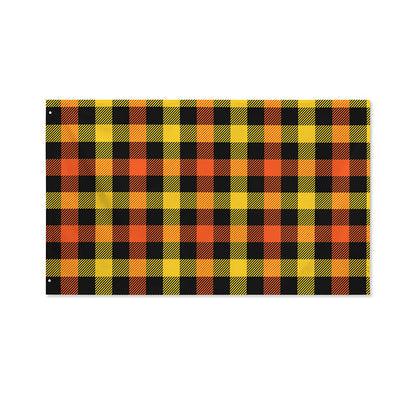Orange And Black Buffalo Plaid Print Polyester Flag