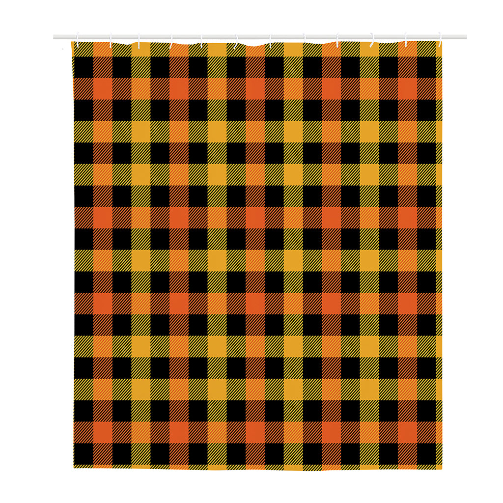 Orange And Black Buffalo Plaid Print Polyester Shower Curtain