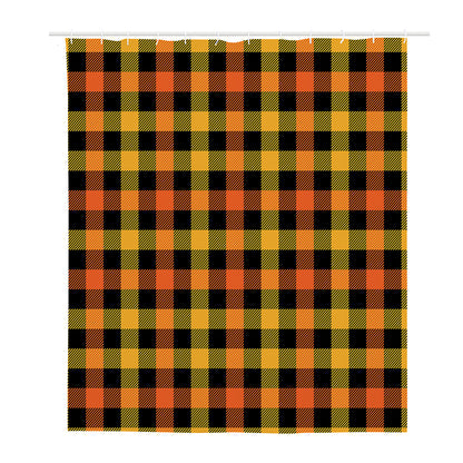 Orange And Black Buffalo Plaid Print Polyester Shower Curtain