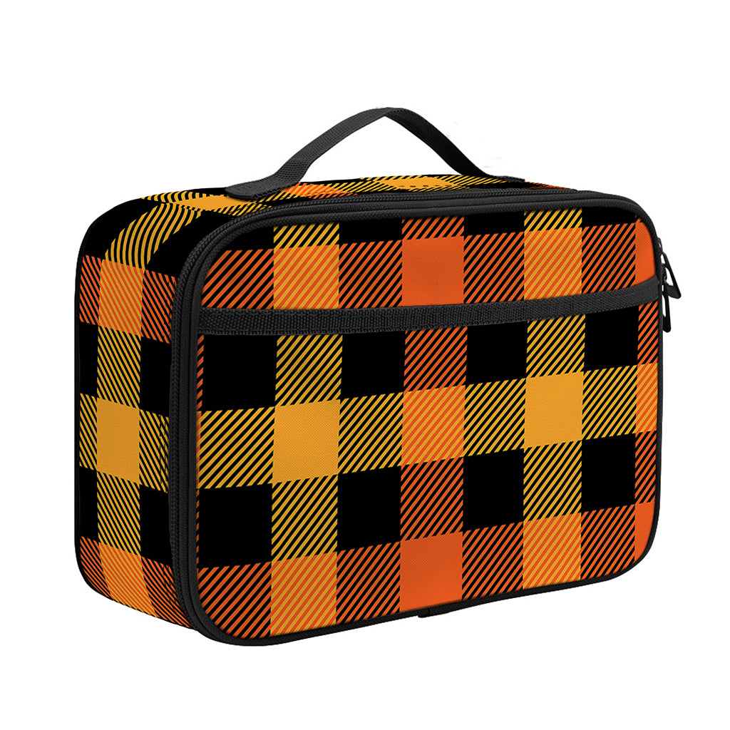 Orange And Black Buffalo Plaid Print Portable Lunch Bag