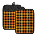 Orange And Black Buffalo Plaid Print Pot Holders With Pocket