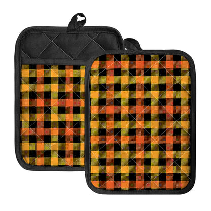 Orange And Black Buffalo Plaid Print Pot Holders With Pocket
