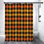 Orange And Black Buffalo Plaid Print Premium Shower Curtain