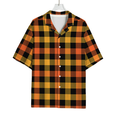 Orange And Black Buffalo Plaid Print Rayon Hawaiian Shirt