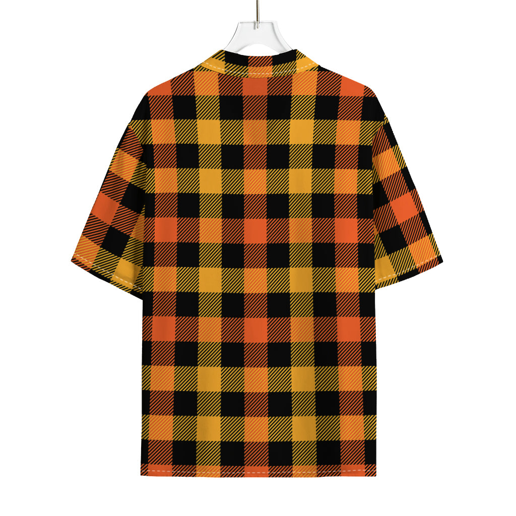 Orange And Black Buffalo Plaid Print Rayon Hawaiian Shirt