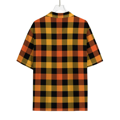 Orange And Black Buffalo Plaid Print Rayon Hawaiian Shirt