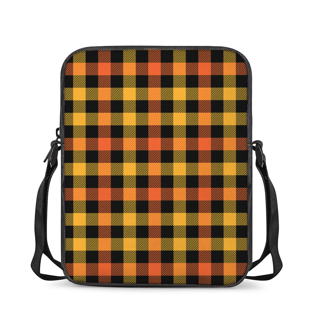 Orange And Black Buffalo Plaid Print Rectangular Crossbody Bag