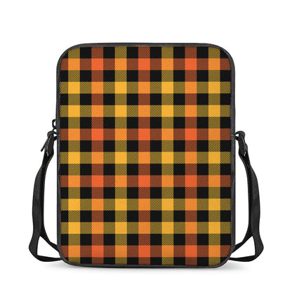 Orange And Black Buffalo Plaid Print Rectangular Crossbody Bag