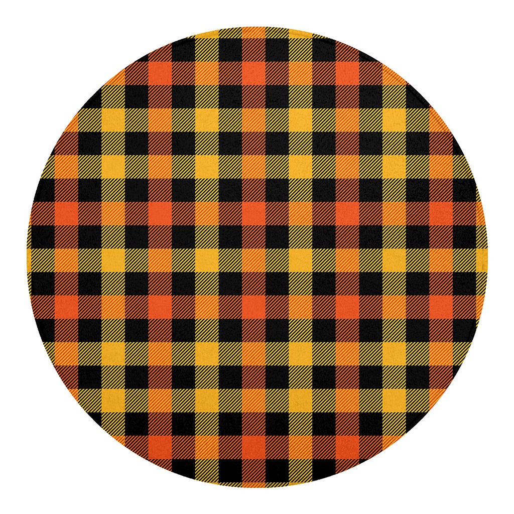 Orange And Black Buffalo Plaid Print Round Blanket