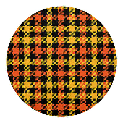 Orange And Black Buffalo Plaid Print Round Blanket