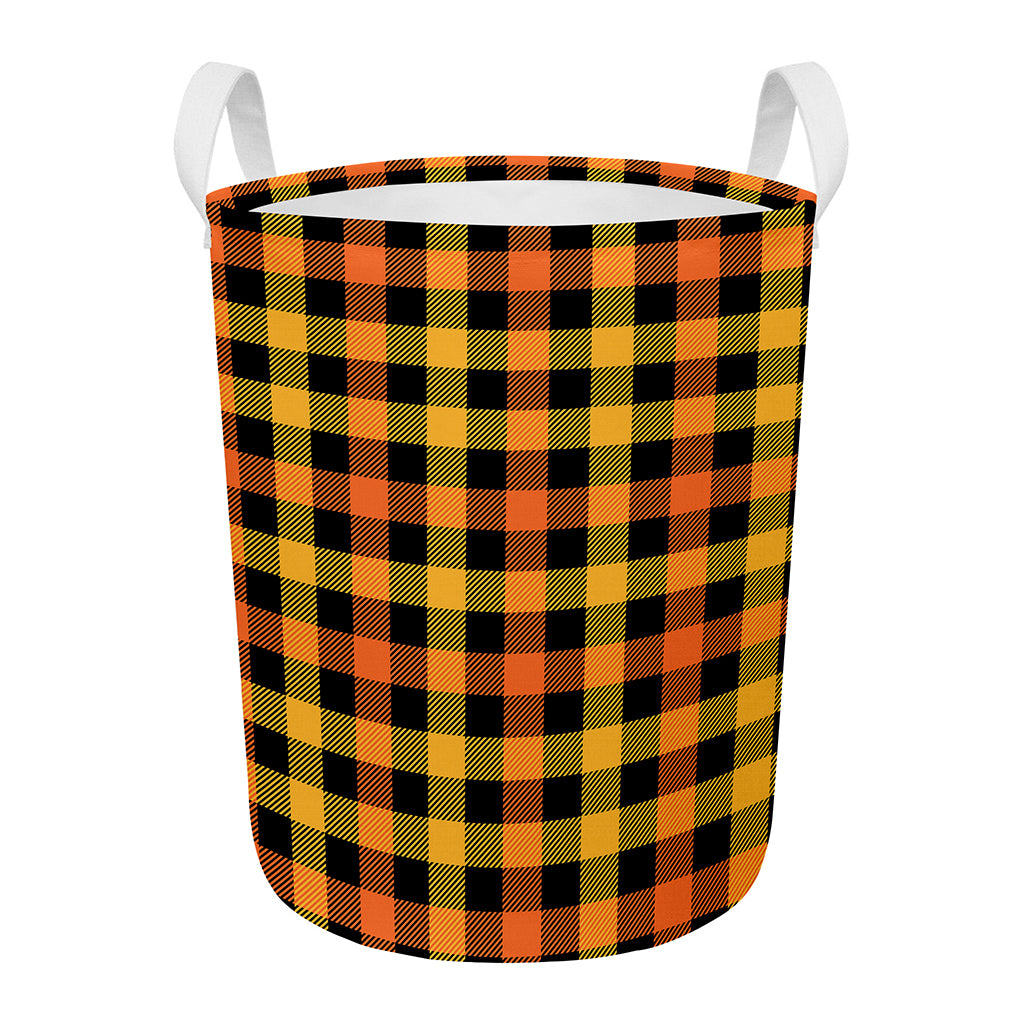 Orange And Black Buffalo Plaid Print Round Laundry Basket