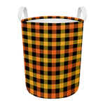 Orange And Black Buffalo Plaid Print Round Laundry Basket