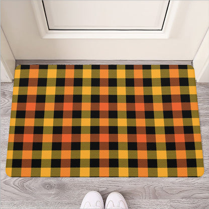 Orange And Black Buffalo Plaid Print Rubber Doormat