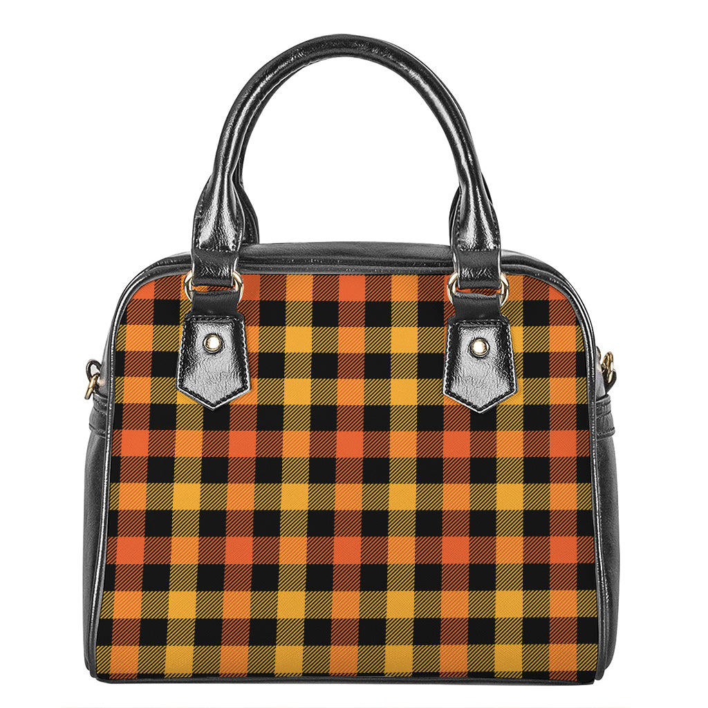 Orange And Black Buffalo Plaid Print Shoulder Handbag
