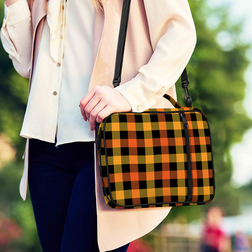 Orange And Black Buffalo Plaid Print Shoulder Strap Bible Bag