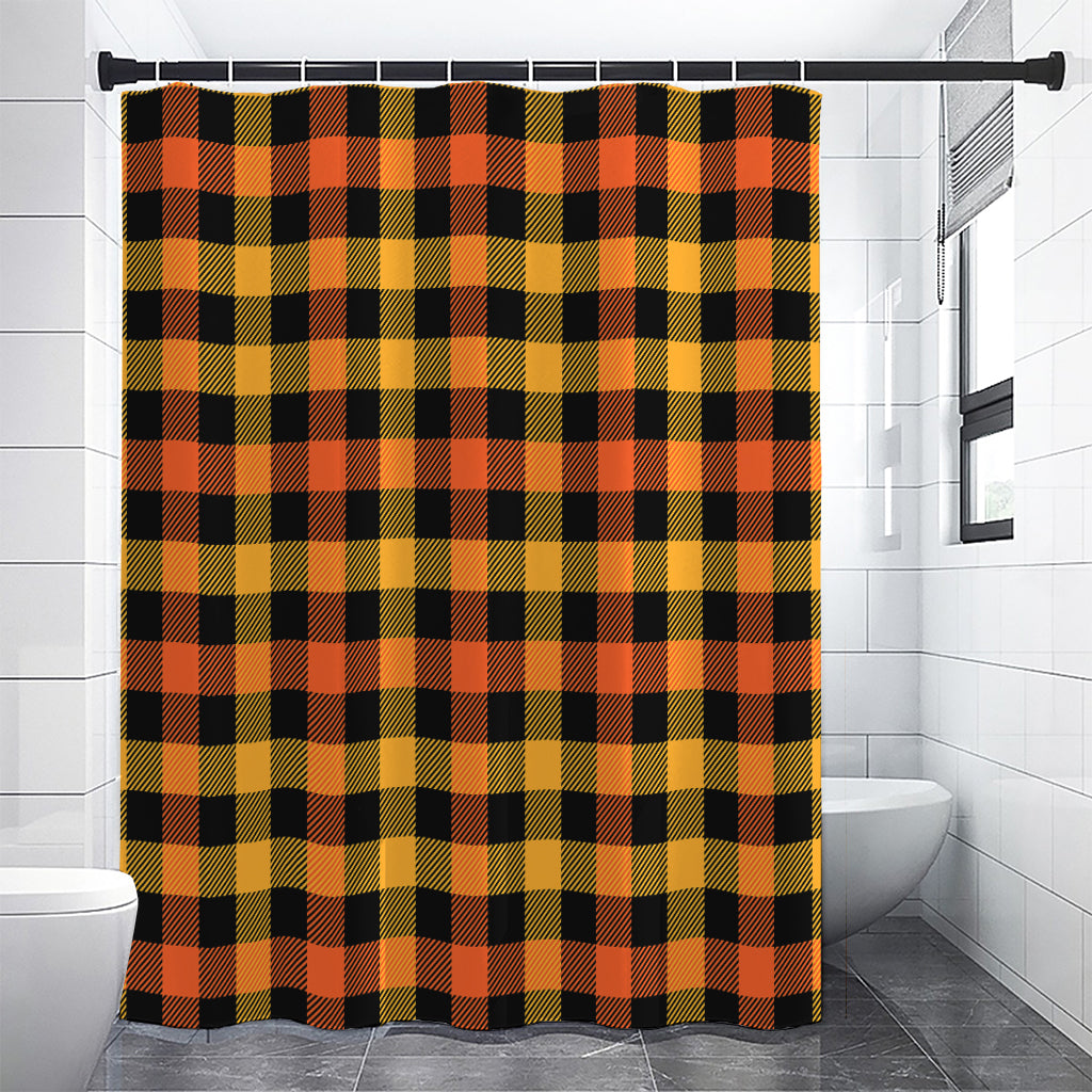 Orange And Black Buffalo Plaid Print Shower Curtain