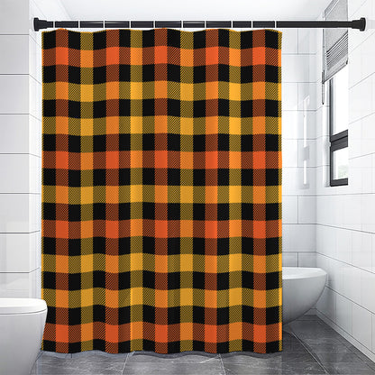 Orange And Black Buffalo Plaid Print Shower Curtain