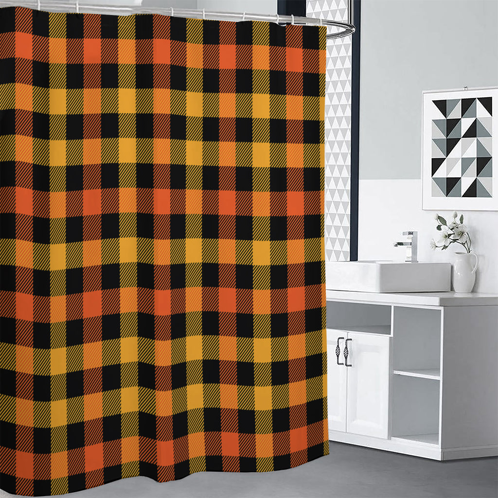 Orange And Black Buffalo Plaid Print Shower Curtain