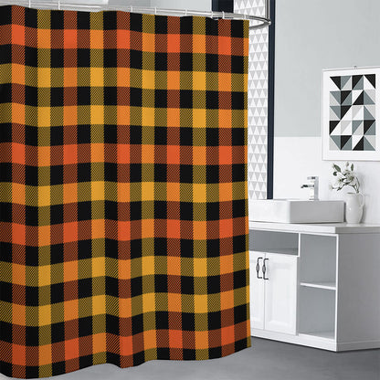 Orange And Black Buffalo Plaid Print Shower Curtain