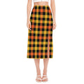 Orange And Black Buffalo Plaid Print Side Slit Midi Skirt