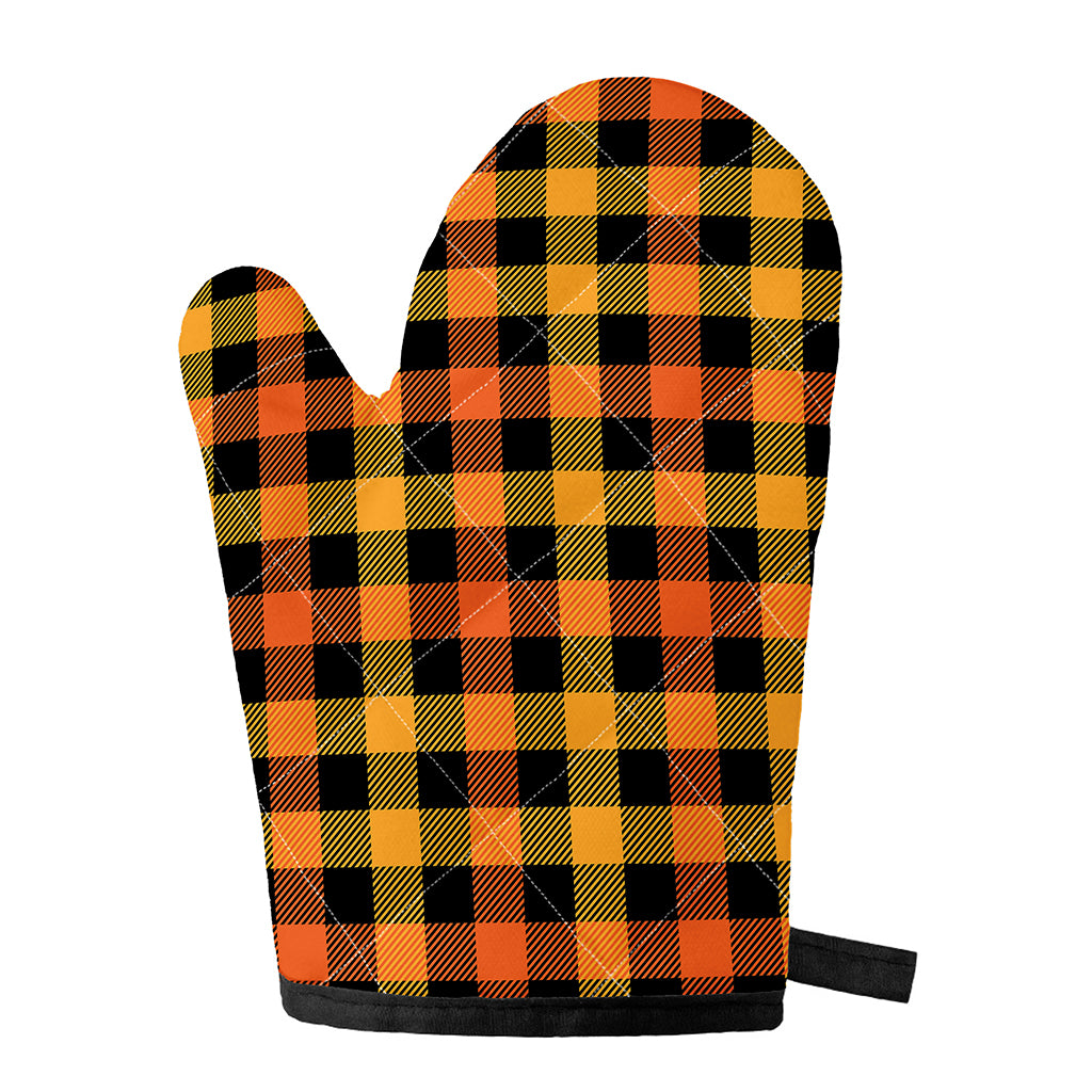 Orange And Black Buffalo Plaid Print Single Oven Mitt