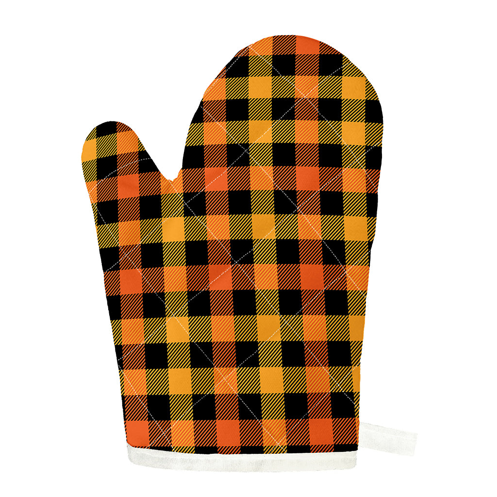 Orange And Black Buffalo Plaid Print Single Oven Mitt