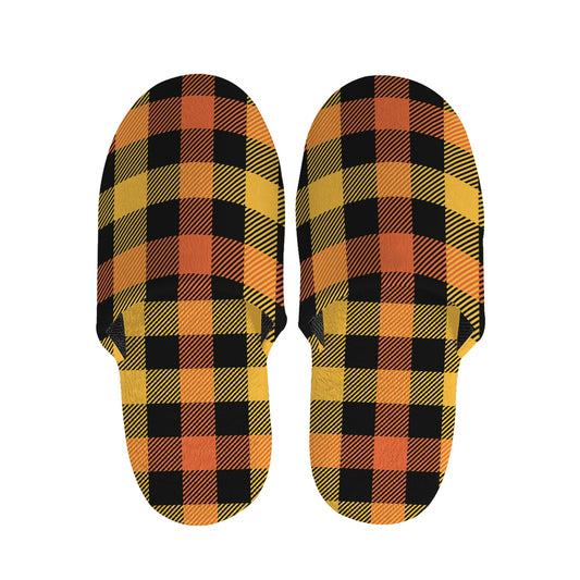 Orange And Black Buffalo Plaid Print Slippers