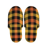 Orange And Black Buffalo Plaid Print Slippers