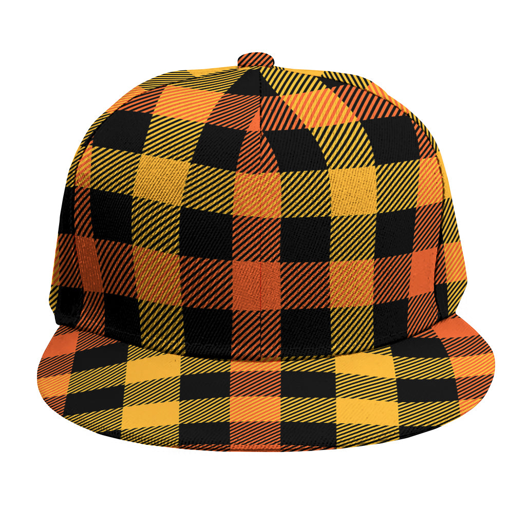 Orange And Black Buffalo Plaid Print Snapback Cap