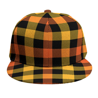 Orange And Black Buffalo Plaid Print Snapback Cap