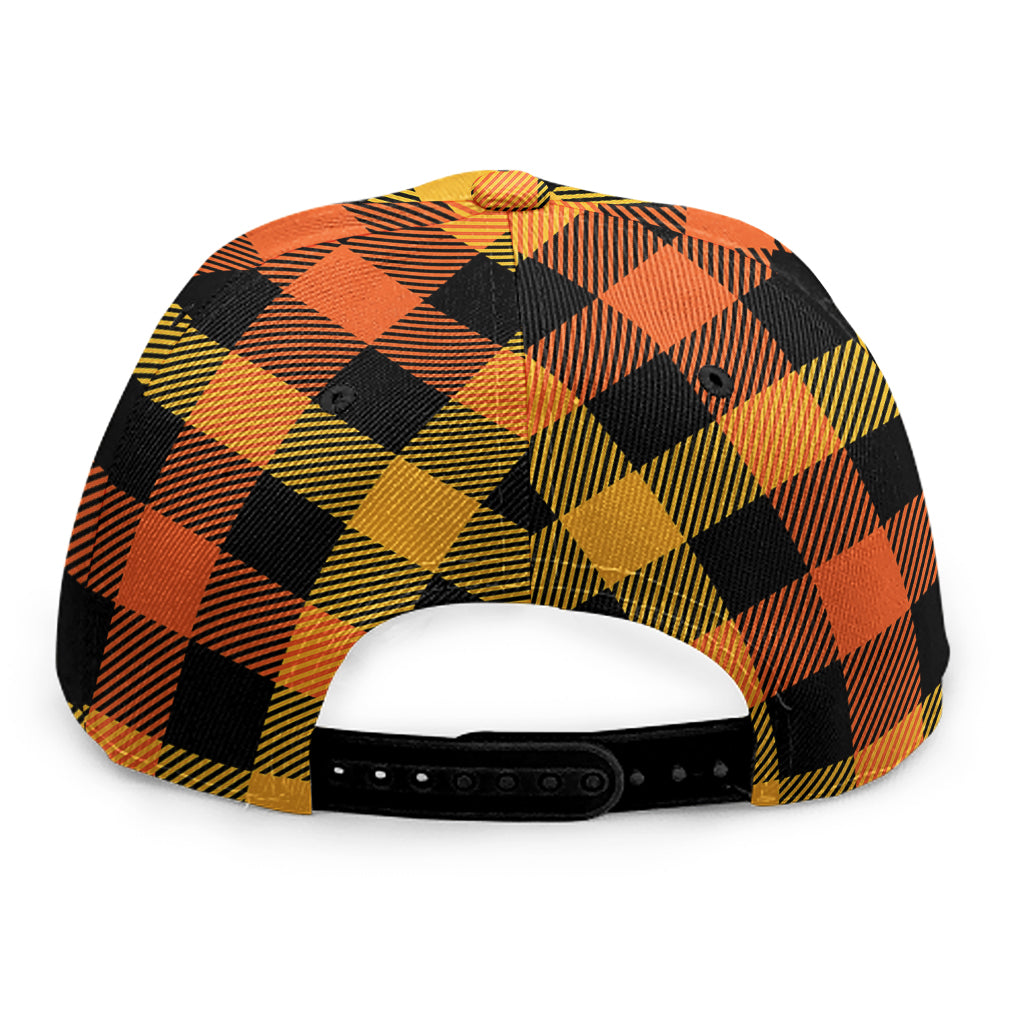Orange And Black Buffalo Plaid Print Snapback Cap